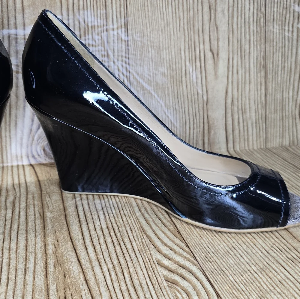 Kate Spade Black Patent‎ Leather Peep Toe Heels Size 8